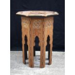 A Moorish Islamic style table with mother of pearl and wood inlay 53 x 41 cm.