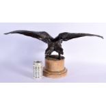 A LARGE 19TH CENTURY EUROPEAN BRONZE DOUBLE HEADED EAGLE upon marble plinth. 33 cm x 60 cm.