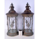 A pair of bronzed metal and glass lanterns 56 (2).