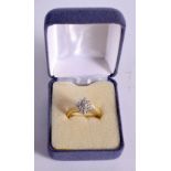 A 10CT GOLD RING WITH CLUSTER SET DIAMONDS. Stamped 10K, Size O, weight 3g