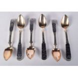 SIX ANTIQUE NIELLO SILVER SPOONS. 155 grams. 14 cm long. (6)