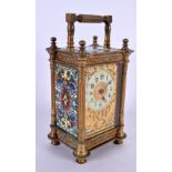 A GOOD 19TH CENTURY FRENCH BRONZE AND CHAMPLEVE ENAMEL CARRIAGE CLOCK the front decorated with an op