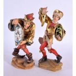 A PAIR OF VINTAGE ITALIAN POLYCHROMED WOOD FIGURES modelled as dancers. 18 cm high.