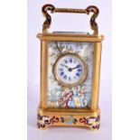 A FINE LATE 19TH CENTURY FRENCH ENAMELLED MINIATURE BRASS CARRIAGE CLOCK inset with enamelled panels