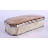 AN 18TH CENTURY SILVER MOUNTED CARVED MOTHER OF PEARL SNUFF BOX decorated with motifs. 15 cm x 8 cm.