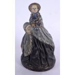 A RARE 19TH CENTURY AUSTRIAN PAINTED TERRACOTTA FIGURE modelled as a female wearing a dress, with a