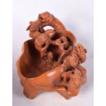 A JAPANESE CARVED BOXWOOD BRUSH WASHER. 11.5 cm x 7 cm.