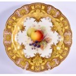 Royal Worcester fine plate painted with fruit on a yellow ground by Richard Sebright date code for 1
