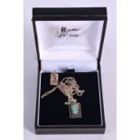 A SILVER AND TURQUOISE PENDANT ON A CHAIN WITH MATCHING EARRINGS. Stamped 925, chain 46cm, Pendant