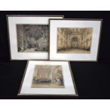 A collection of framed engravings of building interiors 32 x 42 cm.