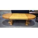 A David Linley two leaf maple Burr Ash dining table 74 x 272 x 150 cm.