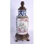 A 19TH CENTURY CHINESE FAMILLE ROSE MOULDED PORCELAIN LAMP Qing. 35 cm high.