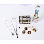 A collection of Military lapel badges together with a silver necklace ,Jewellery a Scent bottle and