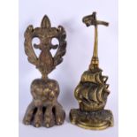 TWO COUNTRY HOUSE BRONZE DOOR STOPS. Largest 27 cm x 9 cm. (2)