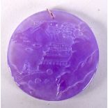 A CHINESE GOLD MOUNTED LAVENDER JADE PENDANT. 44 grams. 5.5 cm wide.