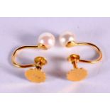 A PAIR OF 9CT GOLD AND SEED PEARL EARRINGS. 1.3 grams. 0.5 cm wide.