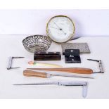 Miscellaneous collection Barometer, Dice, cigarette case, George Goulet Champagne knife and measure
