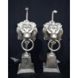 A pair of large Lions head lamp stands 97 cm (2)