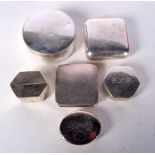 SIX VINTAGE SILVER BOXES. 165 grams. Largest 6 cm x 2.25 cm. (6)