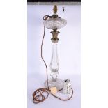 A LARGE EARLY 19TH CENTURY CRYSTAL CUT GLASS LAMP. 65 cm x 15 cm.