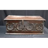 An 18th Century carved oak Bible box 20 x 56 cm