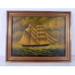 A framed 19th Century oil on canvas of a sailing ship 29 x 30 cm.