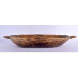 AN ANTIQUE TREEN COUNTRY DAIRY TWIN HANDLED BOWL. 60 cm x 15 cm.