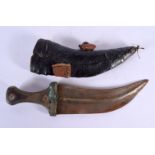 A 19TH CENTURY OMANI CARVED RHINOCEROS HORN HANDLED JAMBIYA DAGGER. 30 cm long.