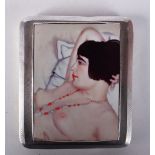 A 1920S SILVER AND ENAMEL EROTIC CIGARETTE CASE. 128 grams. London 1925. 8.25 cm x 7 cm.