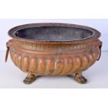 An antique copper plated planter with liner. 20 x 44cm.