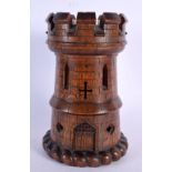 A VICTORIAN CARVED OAK MODEL OF A TURRET. 18 cm x 8 cm.