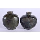 A RARE PAIR OF 19TH CENTURY CHINESE CARVED OPAL STONE SNUFF BOTTLES Qing. 5.5 cm x 5 cm.