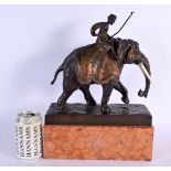 Eugene Barillot (19th Century) Cold painted bronze and bone, Elephant rider. 37 cm x 25 cm.