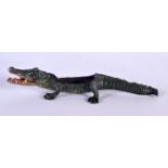 A CONTEMPORARY COLD PAINTED BRONZE CROCODILE. 22 cm long.