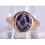 A 9CT GOLD MASONIC RING. Size V, weight 5.8g
