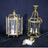 Two brass and glass contemporary ceiling lights 56 cm (2).