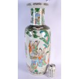 A LARGE 19TH CENTURY CHINESE FAMILLE VERTE ROULEAU VASE Kangxi style. 62 cm x 19 cm.