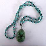 A CHINESE HARDSTONE NECKLACE. 47 grams. 71 cm long.