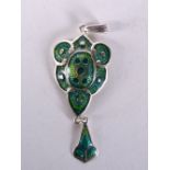 AN ART NOUVEAU SILVER AND ENAMEL PENDANT. 5.5 grams. 6 cm x 2 cm.