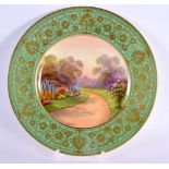 Royal Worcester plate painted with a scene of Rilston Hall, Yorkshire by Raymond Rushton signed date