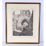 Sir Muirhead Bone 1876 -1953 ,a framed Charcoal and crayon drawing of a bunker at Foucaucourt , Fran