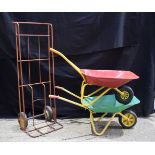 A vintage Wheel rite sack trolley together with 2 children's Wheelbarrows "Rolly Toys" and "Outdoor