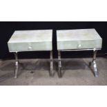 A pair of Shagreen style bedside cabinets with glass top and sides 51 x 51 x 40 cm