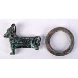 A Central Asian bronze of a Ram and a early bronze ring 6 cm (2)