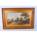 Adam Barland (fl.1843 - 1875), A framed oil on canvas of a rural scene. 30 x 54cm.