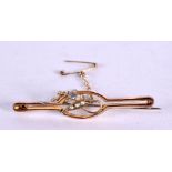 A 9CT GOLD AND DIAMOND BROOCH. 1.6 grams. 4.25 cm x 1 cm.