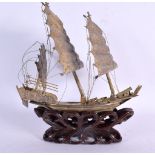 A LATE 19TH CENTURY CHINESE EXPORT SILVER JUNK BOAT Qing. 24 cm x 21 cm.