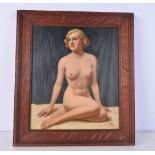 Framed Oil on canvas ,study of a bonde nude by H Lee 1938. 34 x 29 cm.