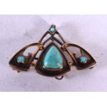 A LOVELY ART NOUVEAU YELLOW METAL AND TURQUOISE BROOCH. 6.2 grams. 3.5 cm x 2.5 cm.