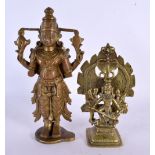 TWO 18TH CENTURY INDIAN BRONZE FIGURES OF DEITIES. Largest 23 cm x 10 cm. (2)